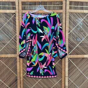 TRINA TURK Black Tropical Print Swim Cover Up Mini Dress S/P